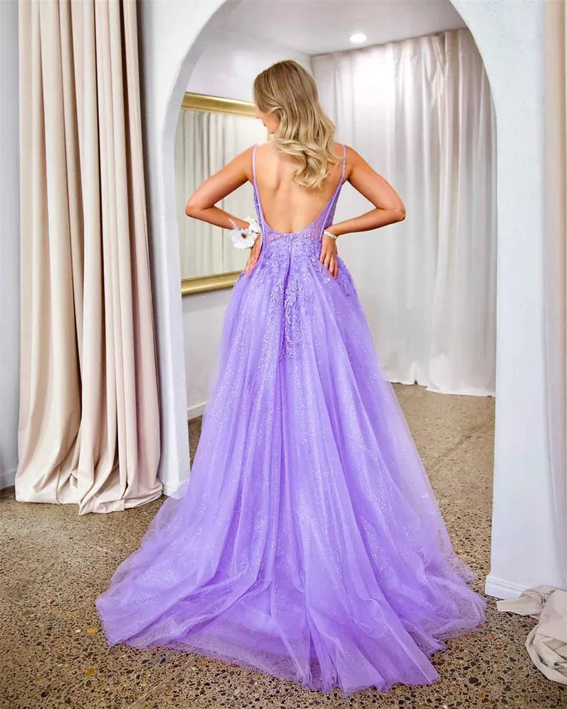 A Line Prom Dress Ombre Spaghetti Straps Pleated Ruffle Formal Dresses Evening Dress Gala Gown D4732 main image 0