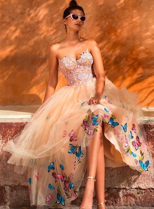 homecoming dresses butterfly Short A-Line Homecoming Dress with Butterflies Champagne / Large