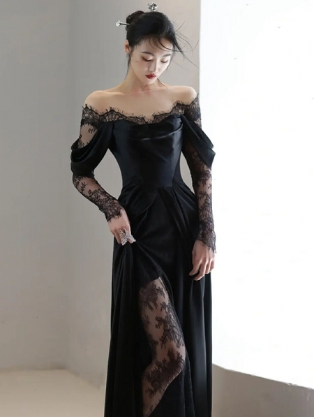 Charming Satin Lace Long Prom Dress Wedding Dress   fg5055