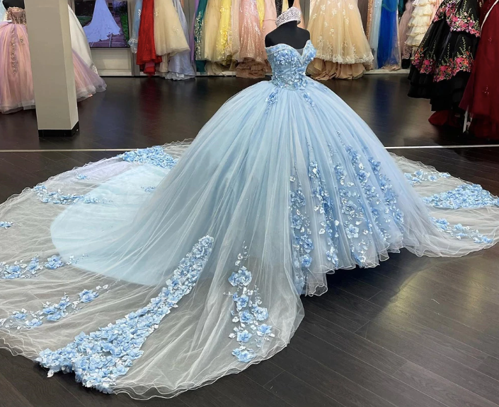 Baby Blue Long Quinceanera Dresses Ball Gown Birthday Party Dress Lace Up Graduation Gown Sweetheart Quinceanera De 15 Anos     fg3477