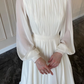Robe longue plissée élégante à manches lanternes et col rond pour femme, tenue de soirée tendance à manches longues, fg5902
