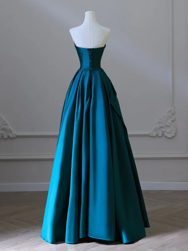 A-Line Satin Green Long Prom Dress, Green Satin Long Formal Dress        fg5047
