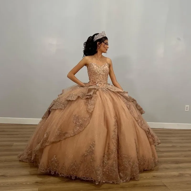 champagne color sweet 16 dresses Champagne Quinceanera Dresses ADASA
