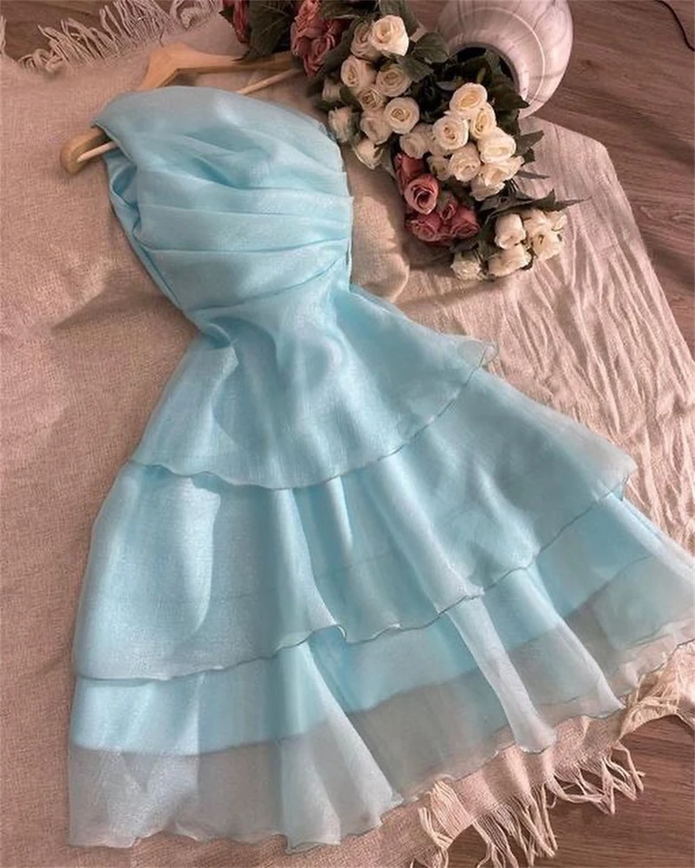 Elegant One Shoulder Party Layered Evening Dress Homecoming Dress,Blue formalgowns Elegant One Shoulder Party Layered Evening Dress Homecoming Dress,Blue formalgowns