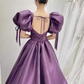 Satin Purple Puffy Sleeves Corset Prom Dress Pageant Party Dress Gala Sweet 16 Quinceanera Gown      fg4140