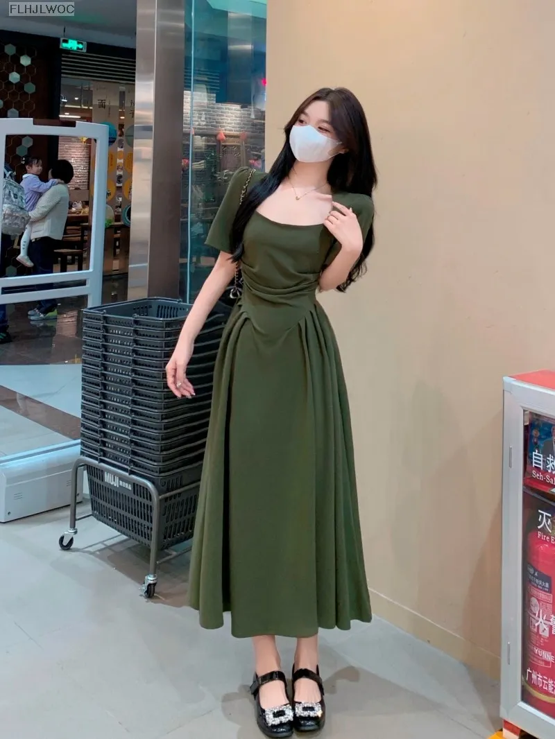 square neck green prom dress Emerald Green Square Neck Ruffle Slit Prom Dress, Emerald / 4