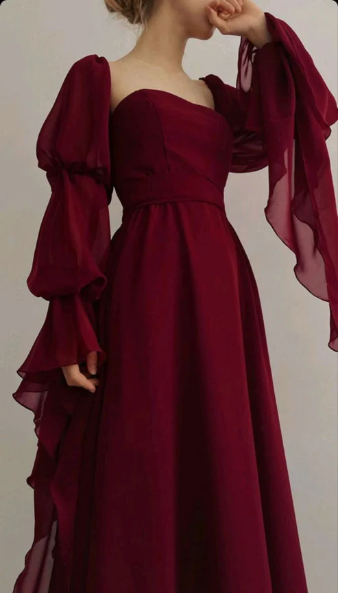 Beautiful Vintage Romantic A-line Burgundy Prom Dress Evening Dress fg