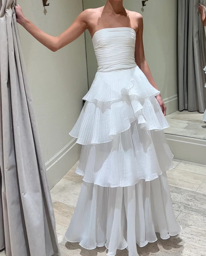 White Multi-layer Evening Dresses Long White Prom Gown   fg4482