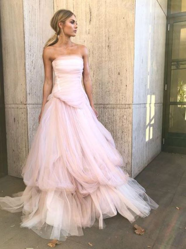 Light pink tulle long prom dress, pink tulle formal dress     fg1020