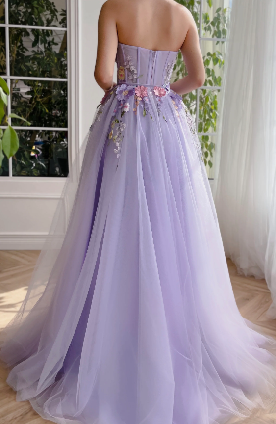 Lavender Floral Gown long prom dresses, evening dresses,party dresses