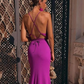 Sexy Backless Satin Mermaid Evening Dress Spaghetti Straps Side Slit Stretchy Prom Dress     fg5172