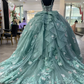 Green Princess Ball Gown Quinceanera Dresses With Bow Appliques Sweet 16 Dress Vestidos De 15 anos    fg4586
