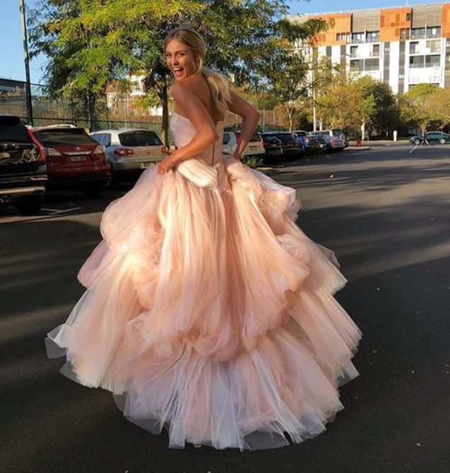 Light pink tulle long prom dress, pink tulle formal dress     fg1020