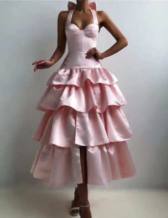 Elegant Formal Sleeveless Satin Evening Dress Pink      fg4400