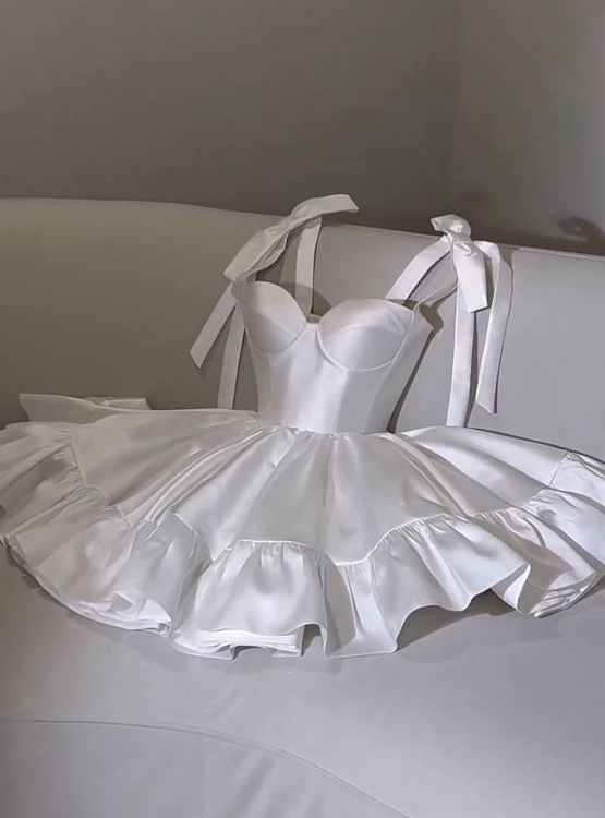 White Homecoming Dress Short Party Dress fg5697  formalgowns