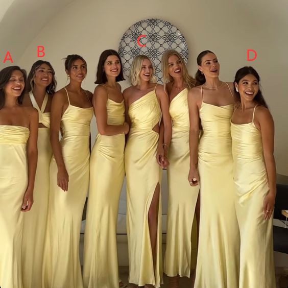 Yellow Bridesmaids Dresses Prom dress satin long dress(There are 4 styles of dresses in the picture)      fg4664