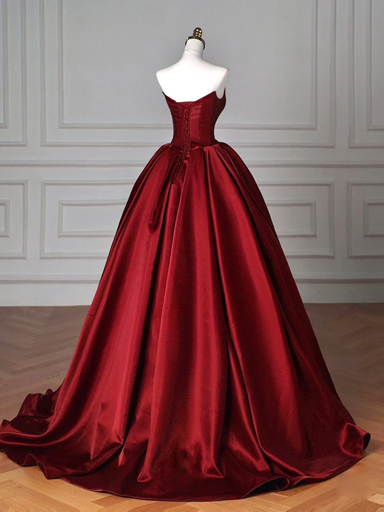 Simple Satin Burgundy Long Prom Dress, Burgundy Long Formal Dress fg50