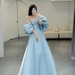 Gorgeous A line Blue Satin Prom Dress Evening Dress     fg5873