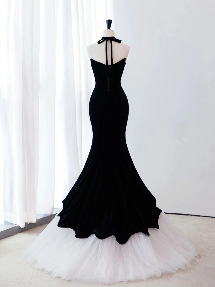 Black Velvet Mermaid Long Prom Dress, Black Formal Evening Dress      fg4871