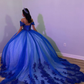 Princess Royal Blue Off The Shoulder Ball Gown Quinceanera Dress For Girls Beaded Appliques Sweet 16 Birthday Party Gowns       fg4794