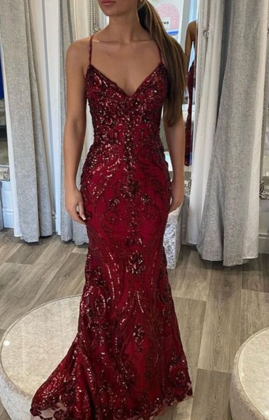 Designer Spaghetti Straps Long Mermaid Sleeveless Prom Dress       fg4826