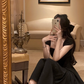 White summer dress women chic elegant square neck evening birthday party midi dress      fg6023