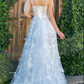 A-Line Appliques High Slit Floral Sleeveless Long Prom Formal Dress with Pockets      fg5942