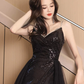 A-Line V Neck Sequin Tulle Black Long Prom Dress, Black Long Evening Dress         fg4956