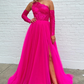 A-line One Shoulder Lace Tulle Prom Dress with Slit      fg4741