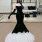 Black Velvet Mermaid Long Prom Dress, Black Formal Evening Dress      fg4871