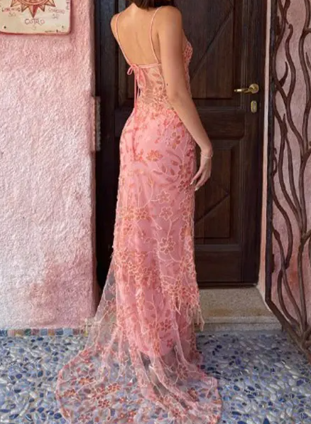 Elegant Lace Evening Dress for Women, Sexy Sleeveless Backless Sheath – formalgowns