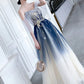 Blue Aline tulle long prom dress blue tulle formal dress     fg4007