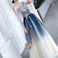 Blue Aline tulle long prom dress blue tulle formal dress     fg4007