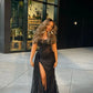 Black long prom dress with Slit ,strapless evening dress        fg6766