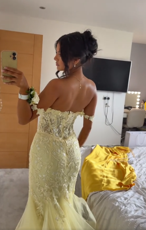 Yellow Mermaid Lace Evening Prom Dress, Long Party Formal Dresses      fg7181
