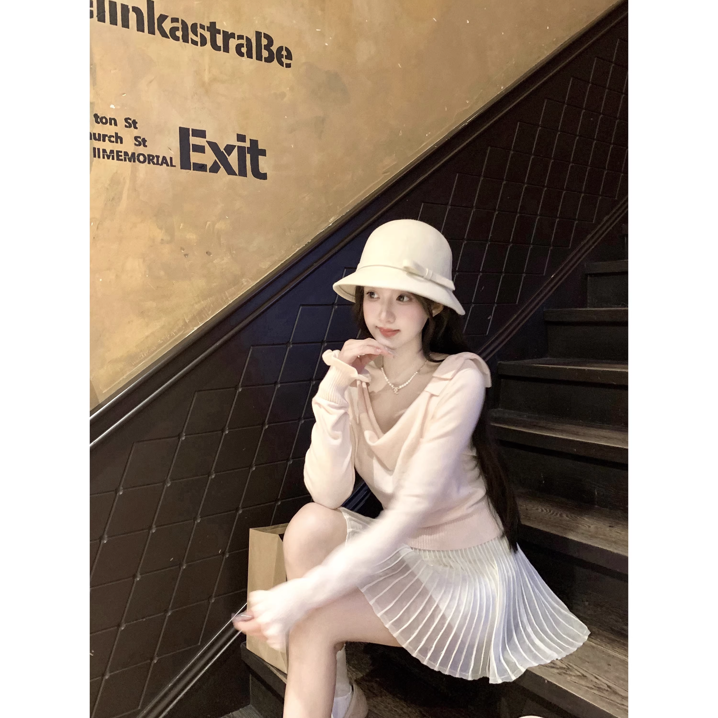 Long-sleeved knitted top, pink base layer A137