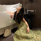 A Line V Neck Prom Party Dress Chiffon Green Flora Evening Dress fg8689