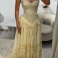 Yellow A Line Sweetheart Neck Long Prom Dress Evening Dress With Applique fg8222
