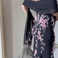 Chiffon Black Prom Party Dress With 3D Flowers Vintage Flora Evening Dress  fg8698