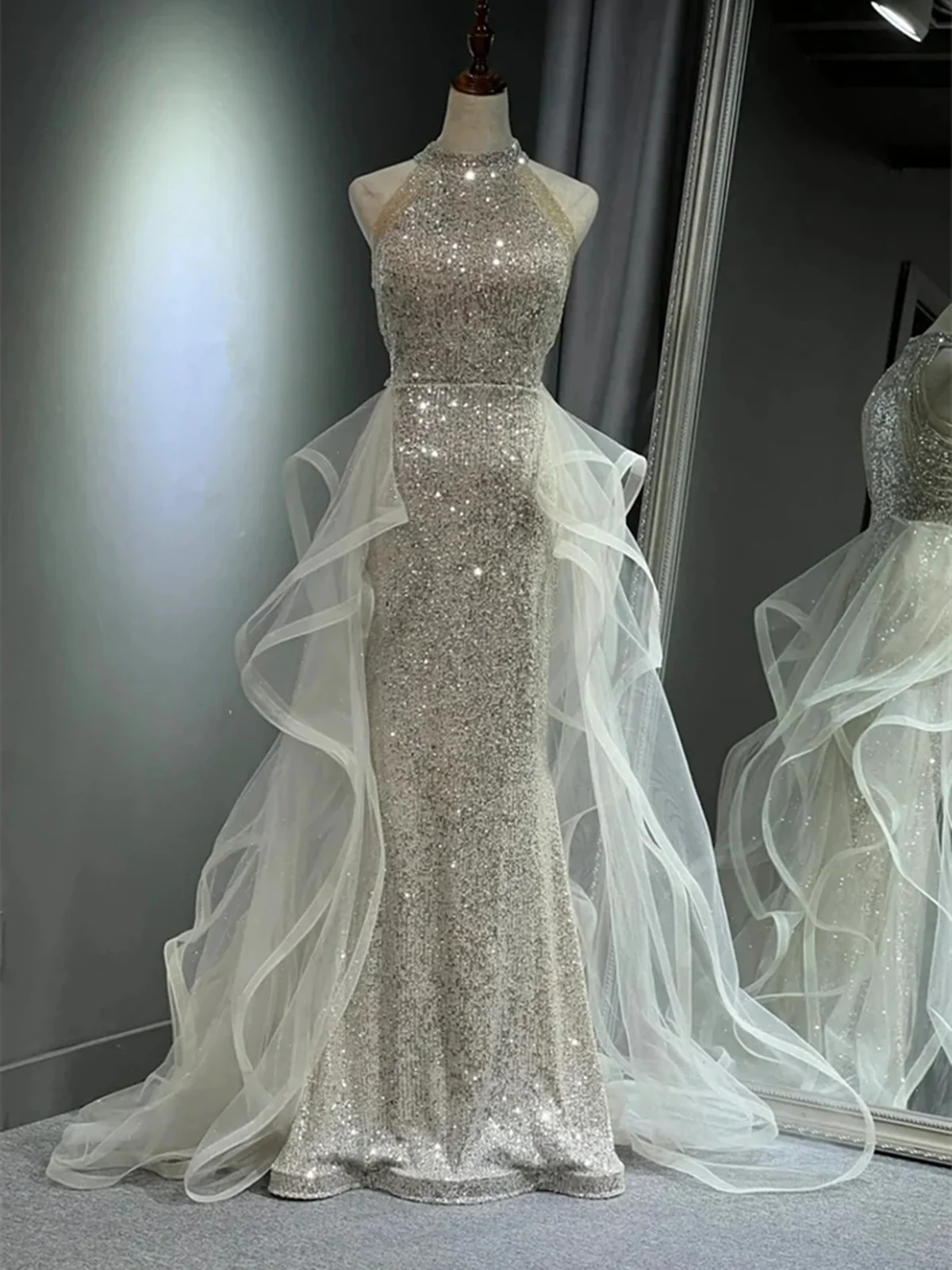 Robe de soirée longue sirène colorée à paillettes, tenue de remise de diplôme fg8362