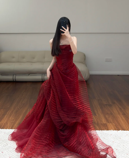 Burgundy Prom Party Dress Sleeveless Evening Dress Birthday Outfit  fg8677