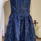 Blue A Line Lace Appliques Prom Dress Elegant Evening Gown fg8512