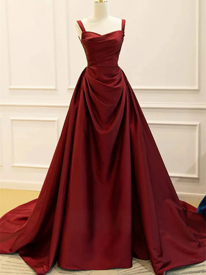 Wine Red Taffeta Straps Party Dress Prom Dress, Wine Red A-line Evening Dress  fg8722