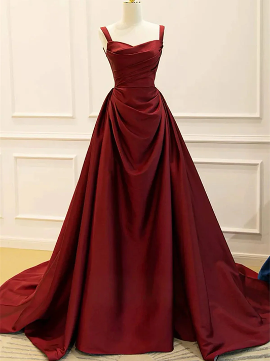 Wine Red Taffeta Straps Party Dress Prom Dress, Wine Red A-line Evening Dress  fg8722