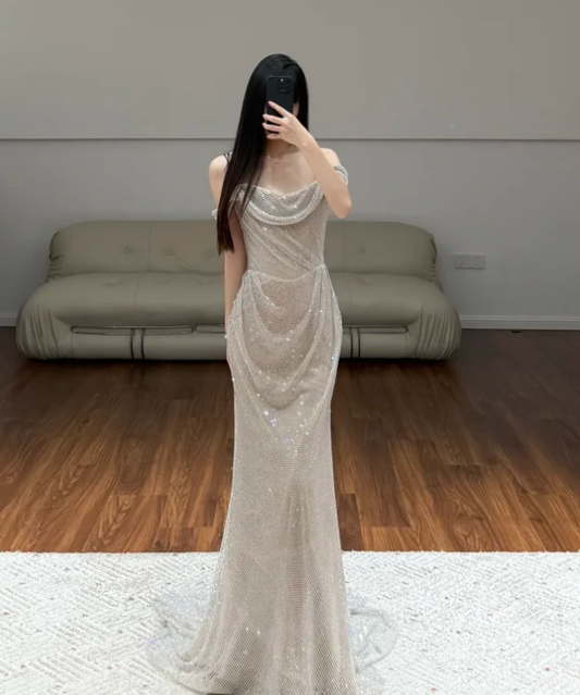 Buntes Meerjungfrau-Partykleid mit Pailletten und langen Abschlusskleidern fg8362