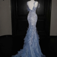 Blue Mermaid Sparkle Prom Party Dress Luxurious Evening Dress fg8670