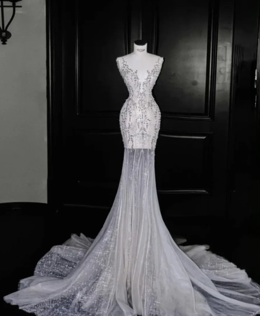 V Neck Beading Wedding Dress Ivory Sexy Wedding Gowns  fg8671