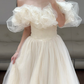 Off The Shoulder A Line Prom Dress Beige Tulle Birthday Dress  fg8622