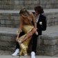 Mermaid Off The Shoulder Gold Slit Sequins Prom Dresses 18th Birthday Outfits Evening Long Dress fg8253