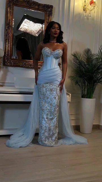 Sky Blue Mermaid Prom Dresses for African Women Sequins Birthday Party Dress Evening Formal Dress  fg8461